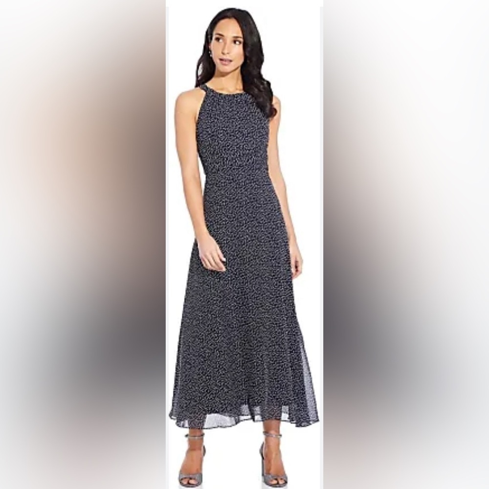 ADRIANNA PAPELL Sz 8 100% Silk Ruched Bodice A-Line Lined Sheath Maxi Dress